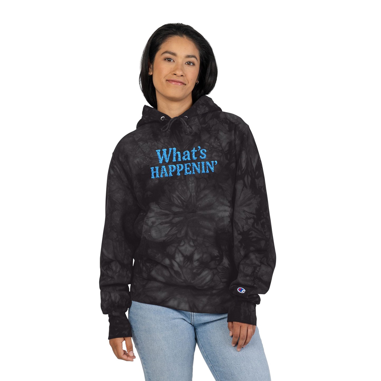 What's Happenin' Embroidered Tie-Dye Hoodie